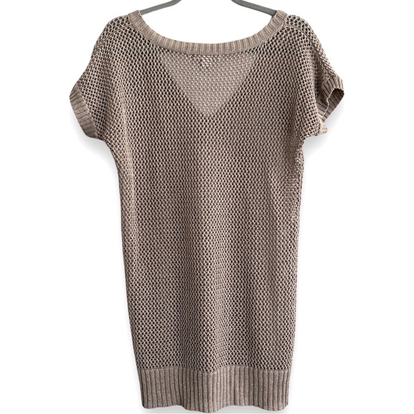 Alice + Olivia Linen Blend Open Crochet Metallic Thread Long V Neck Sweater Sz M - Picture 2 of 4